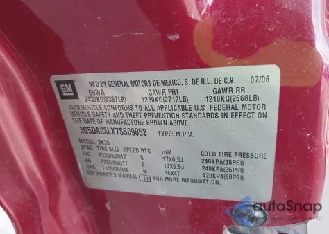 2007 Buick Rendezvous Cxl from USA, damaged, VIN 3G5DA03LX7S509852